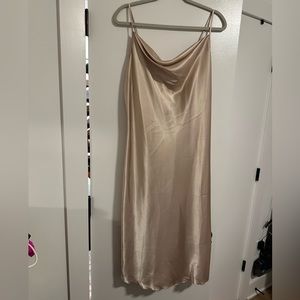 Bebe gold champagne satin midi dress